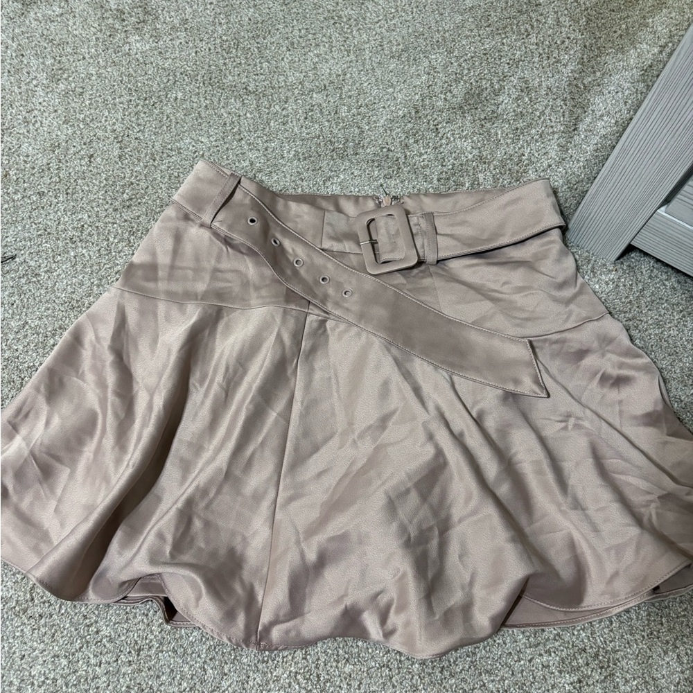DO+BE Tan Asymmetrical Pleated Mini Skirt